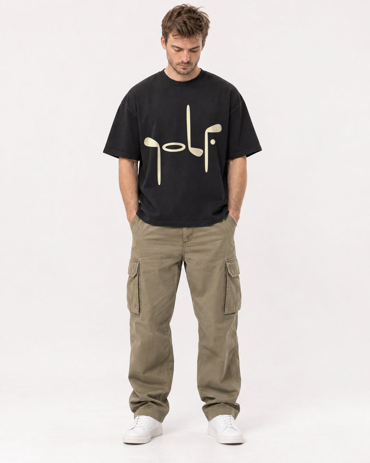Mockup Boxy Heavyweight Tee Black male full-body 08