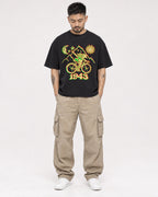 Mockup Boxy Heavyweight Tee Black male full-body 12
