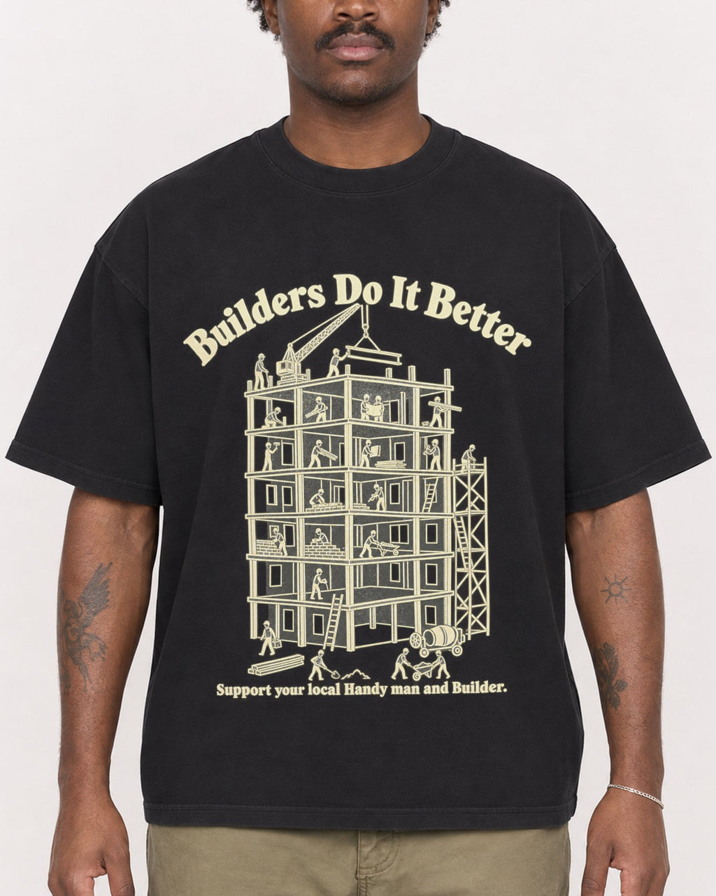 Mockup Boxy Heavyweight Tee Black male close-up 24