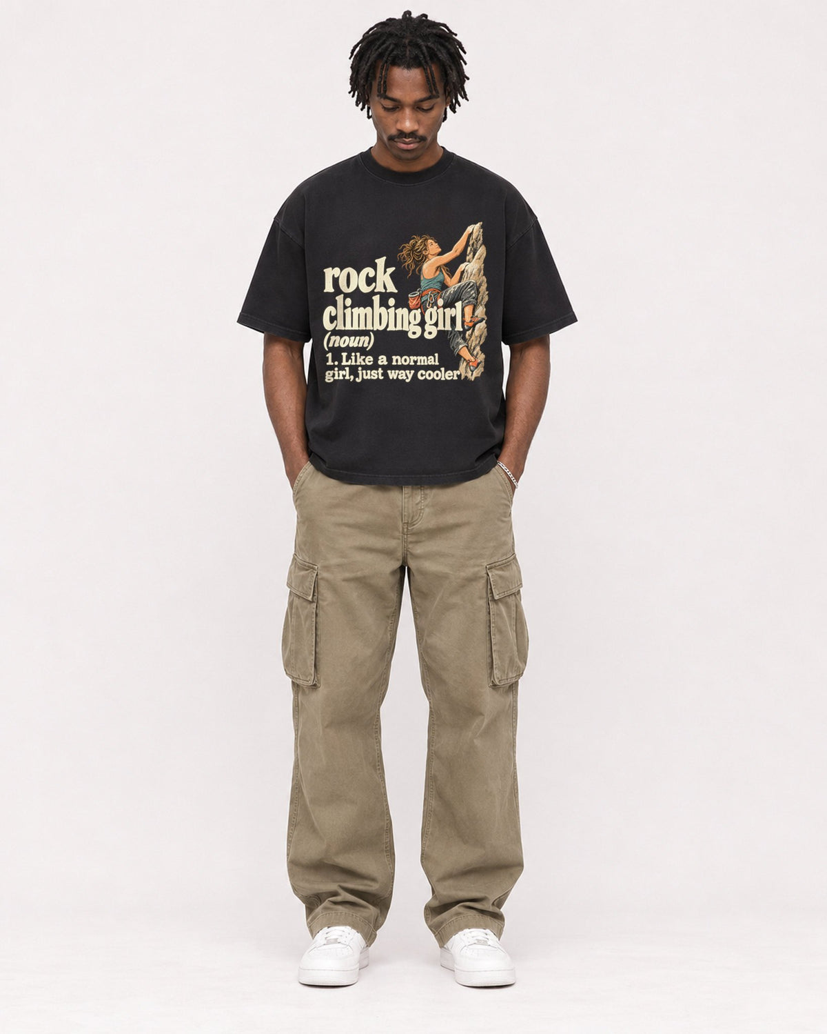Mockup Boxy Heavyweight Tee Black male full-body 04
