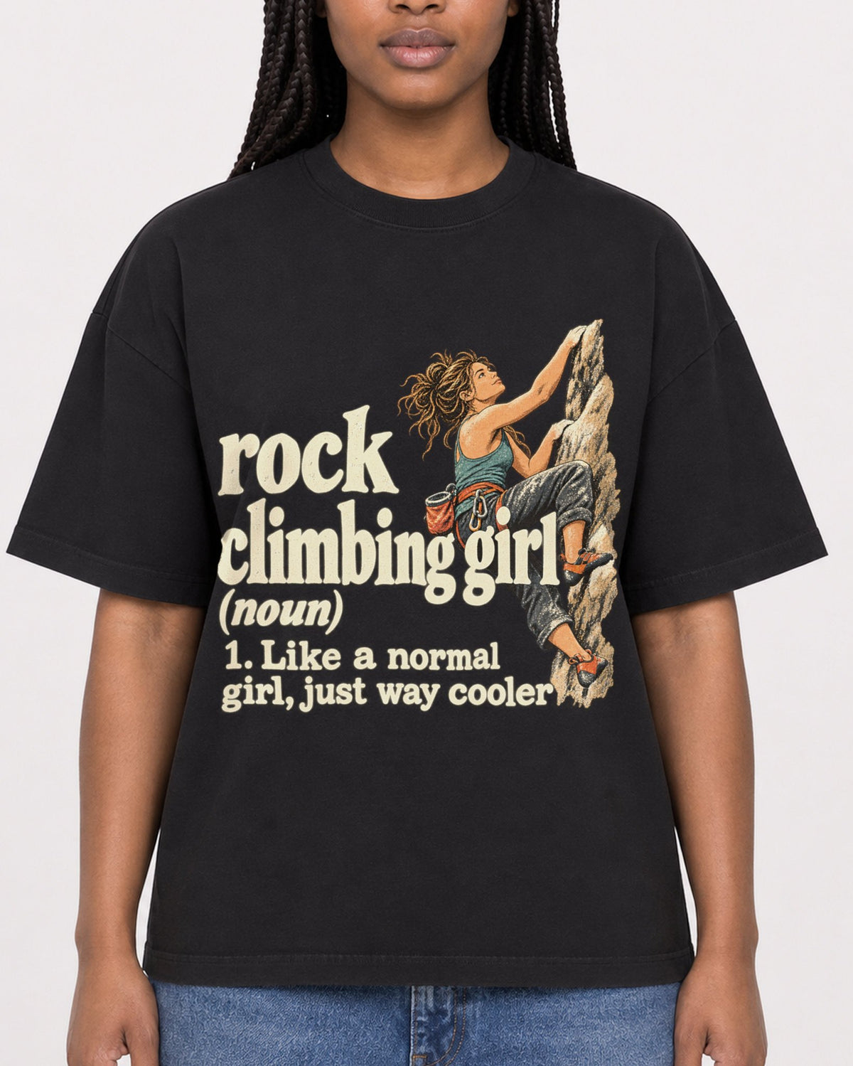 Mockup Boxy Heavyweight Tee Black female close-up 04