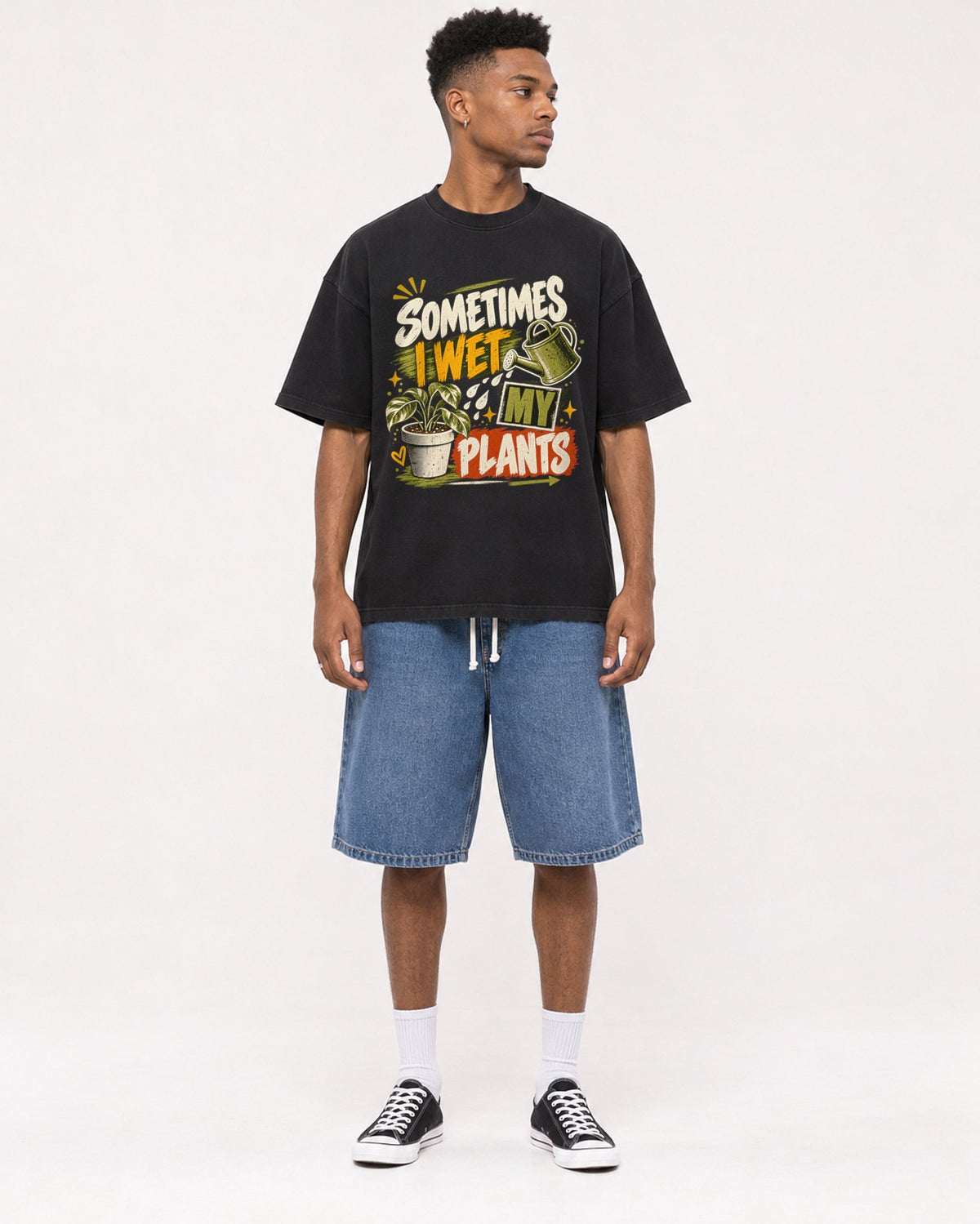 Mockup Boxy Heavyweight Tee Black male full-body 15