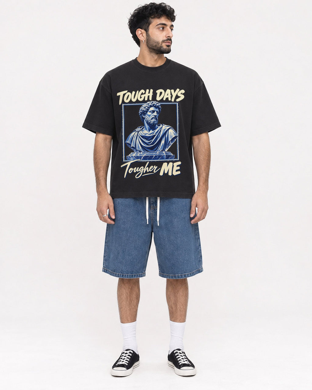Mockup Boxy Heavyweight Tee Black male full-body 07