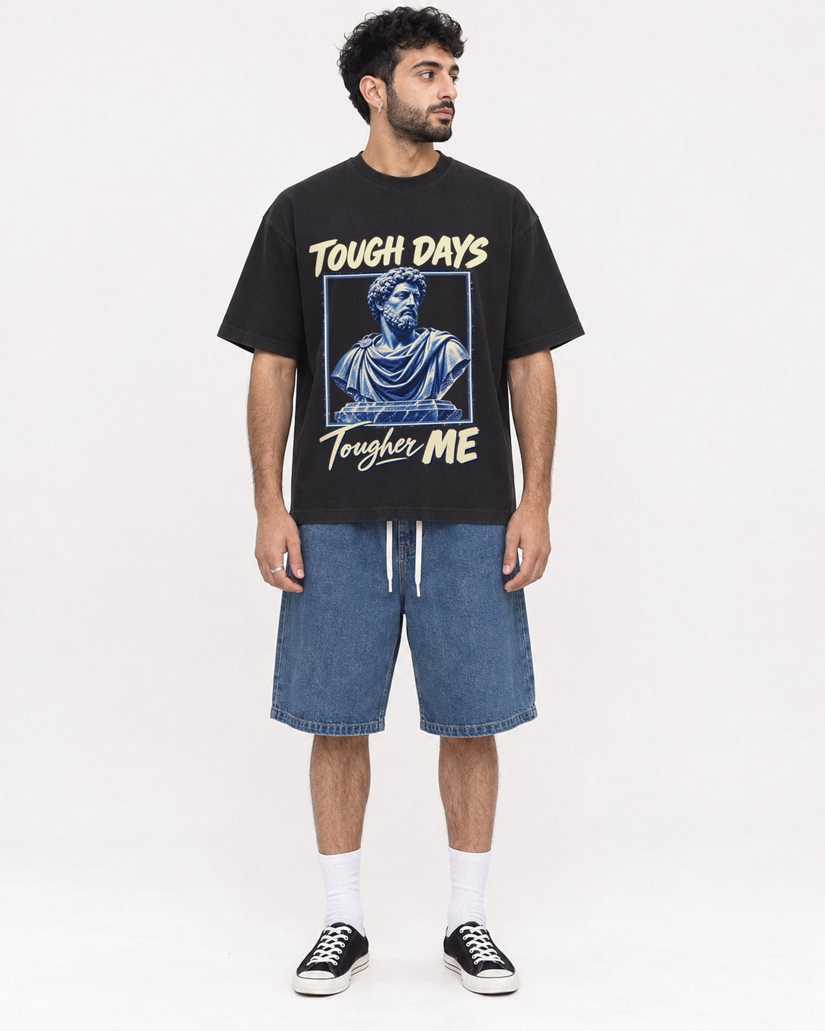 Mockup Boxy Heavyweight Tee Black male full-body 07