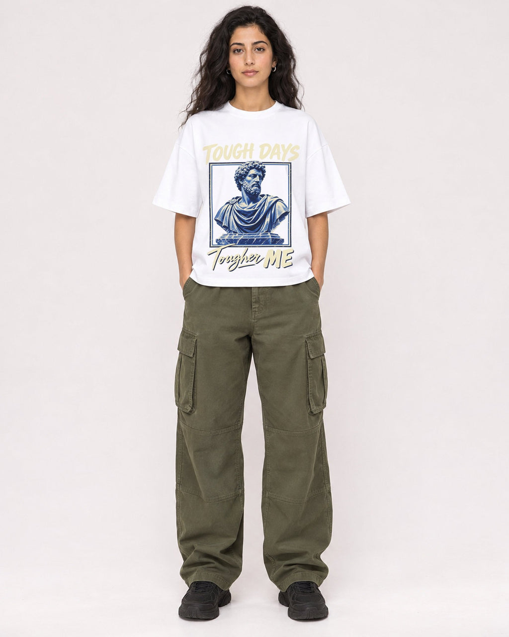 Mockup Boxy Heavyweight Tee White female full-body 07
