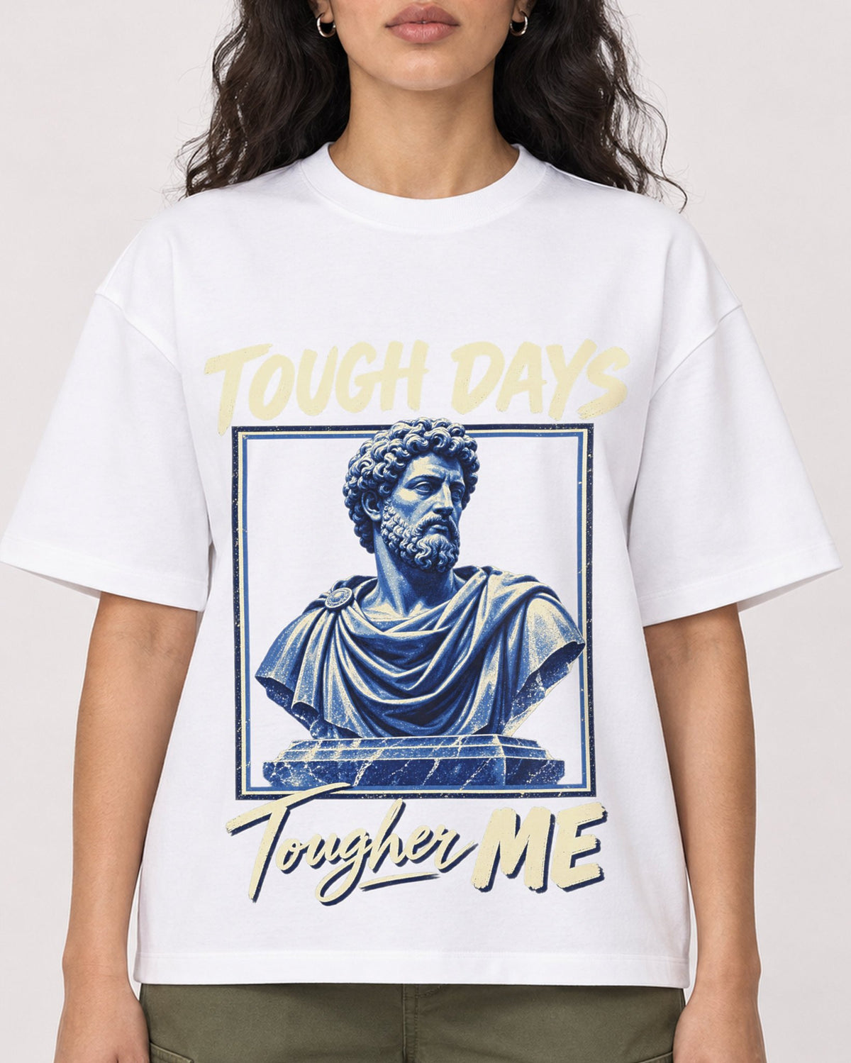 Mockup Boxy Heavyweight Tee White female close-up 07