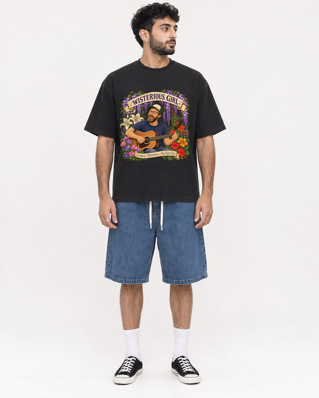 Mockup Boxy Heavyweight Tee Black male full-body 07