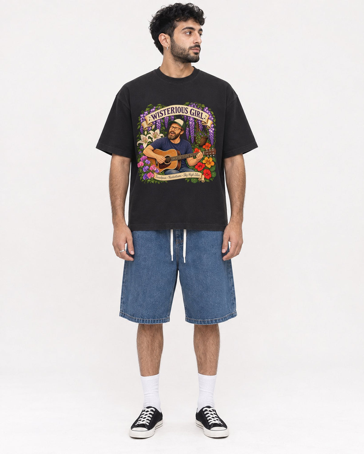 Mockup Boxy Heavyweight Tee Black male full-body 07