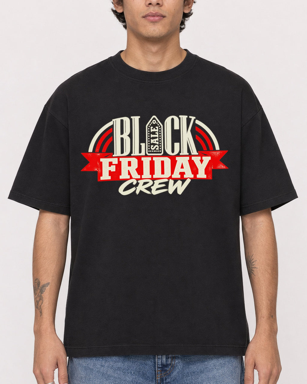 Mockup Boxy Heavyweight Tee Black male close-up 06