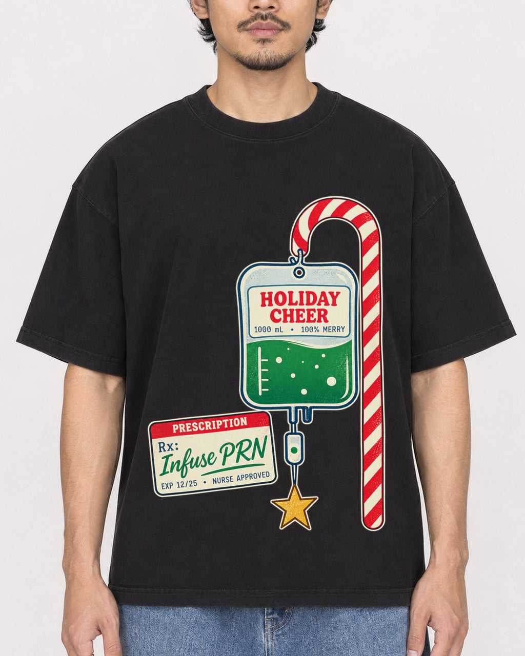 Mockup Boxy Heavyweight Tee Black male close-up 02
