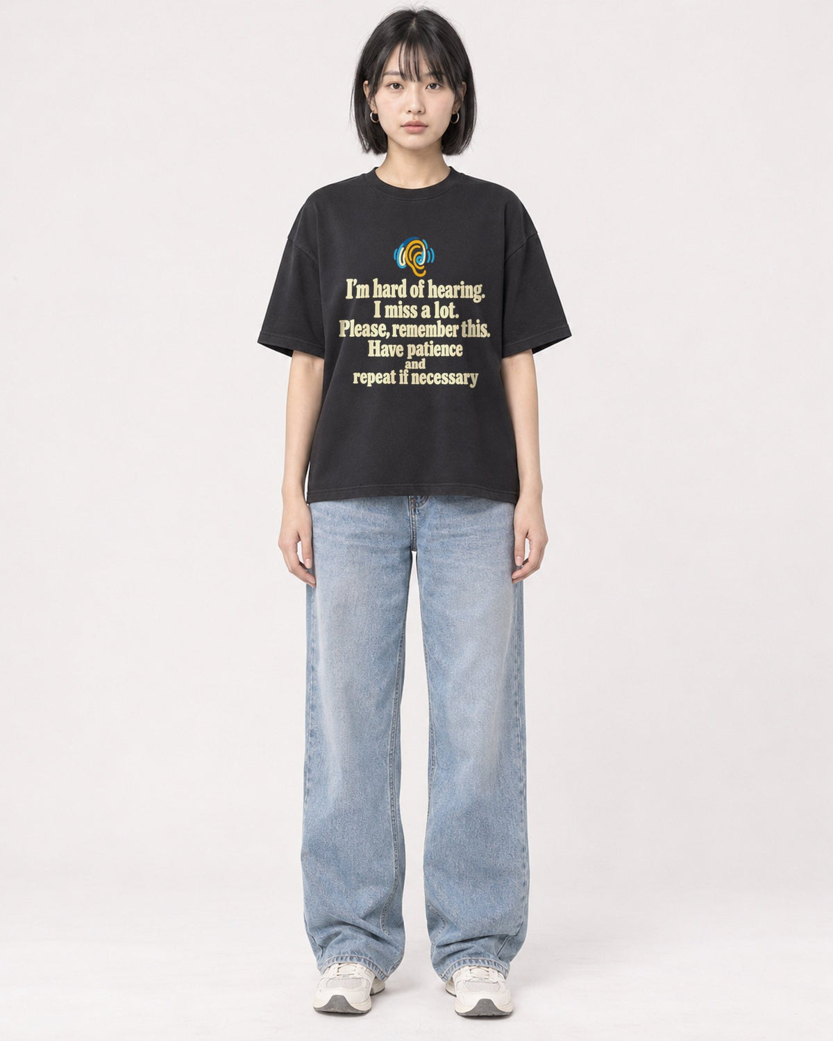 Mockup Boxy Heavyweight Tee Black female full-body 11
