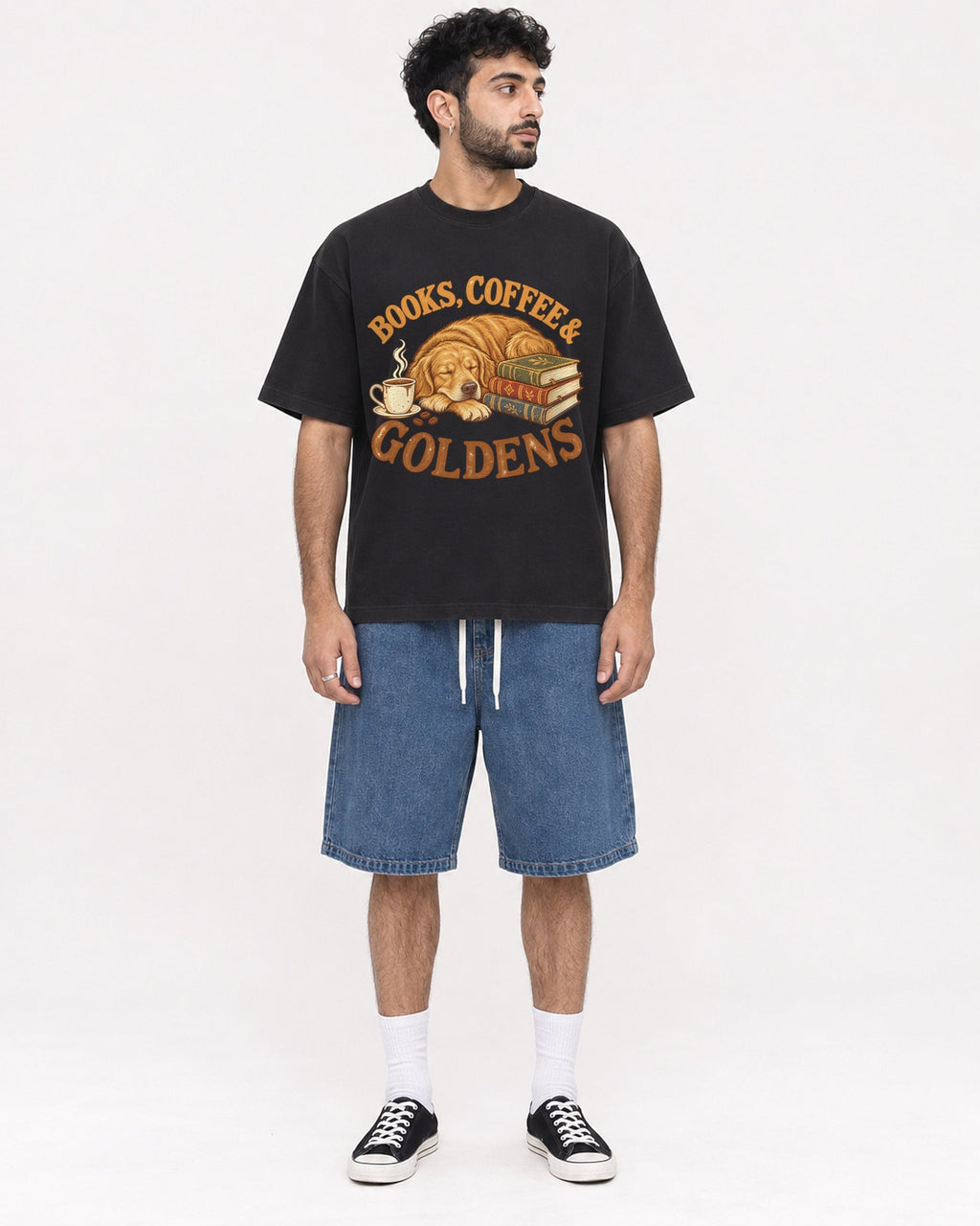 Mockup Boxy Heavyweight Tee Black male full-body 07