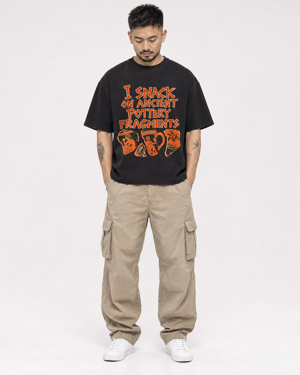 Mockup Boxy Heavyweight Tee Black male full-body 12