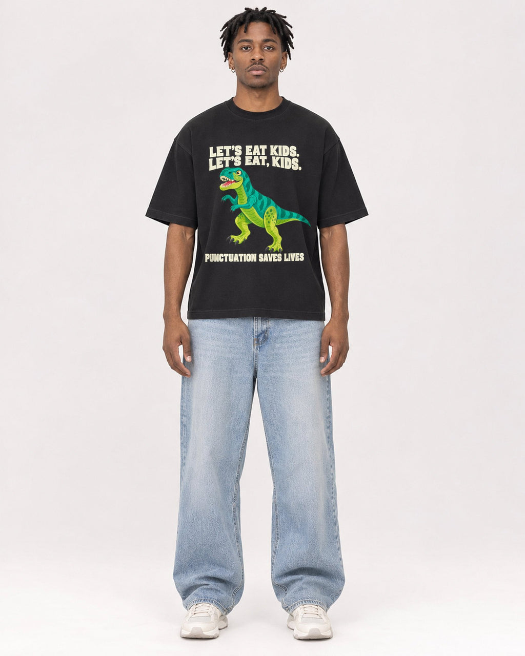 Mockup Boxy Heavyweight Tee Black male full-body 05