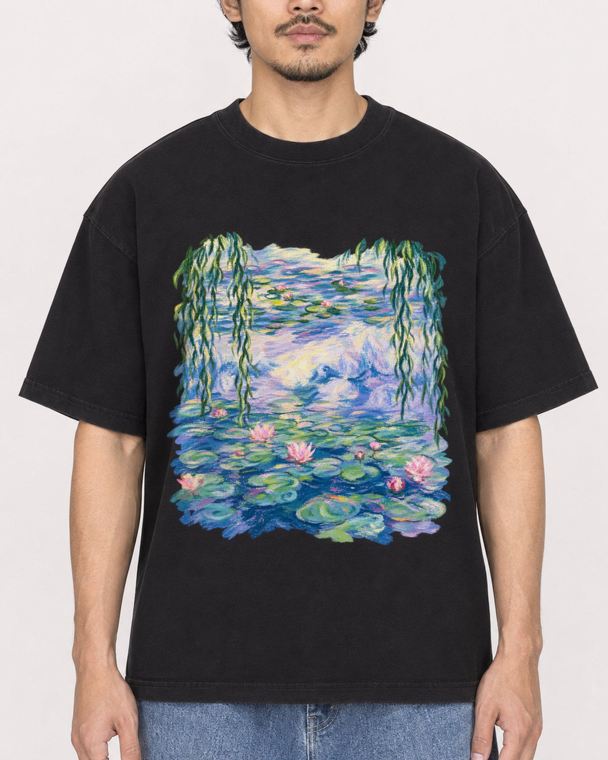 Mockup Boxy Heavyweight Tee Black male close-up 02