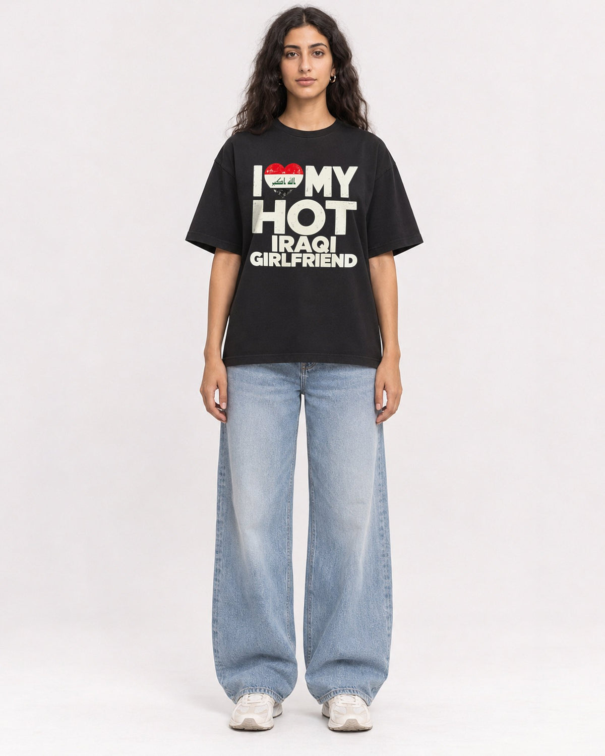 Mockup Boxy Heavyweight Tee Black female full-body 07