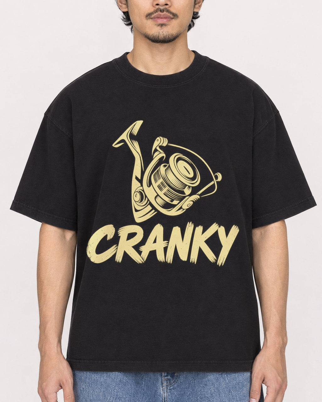 Mockup Boxy Heavyweight Tee Black male close-up 02