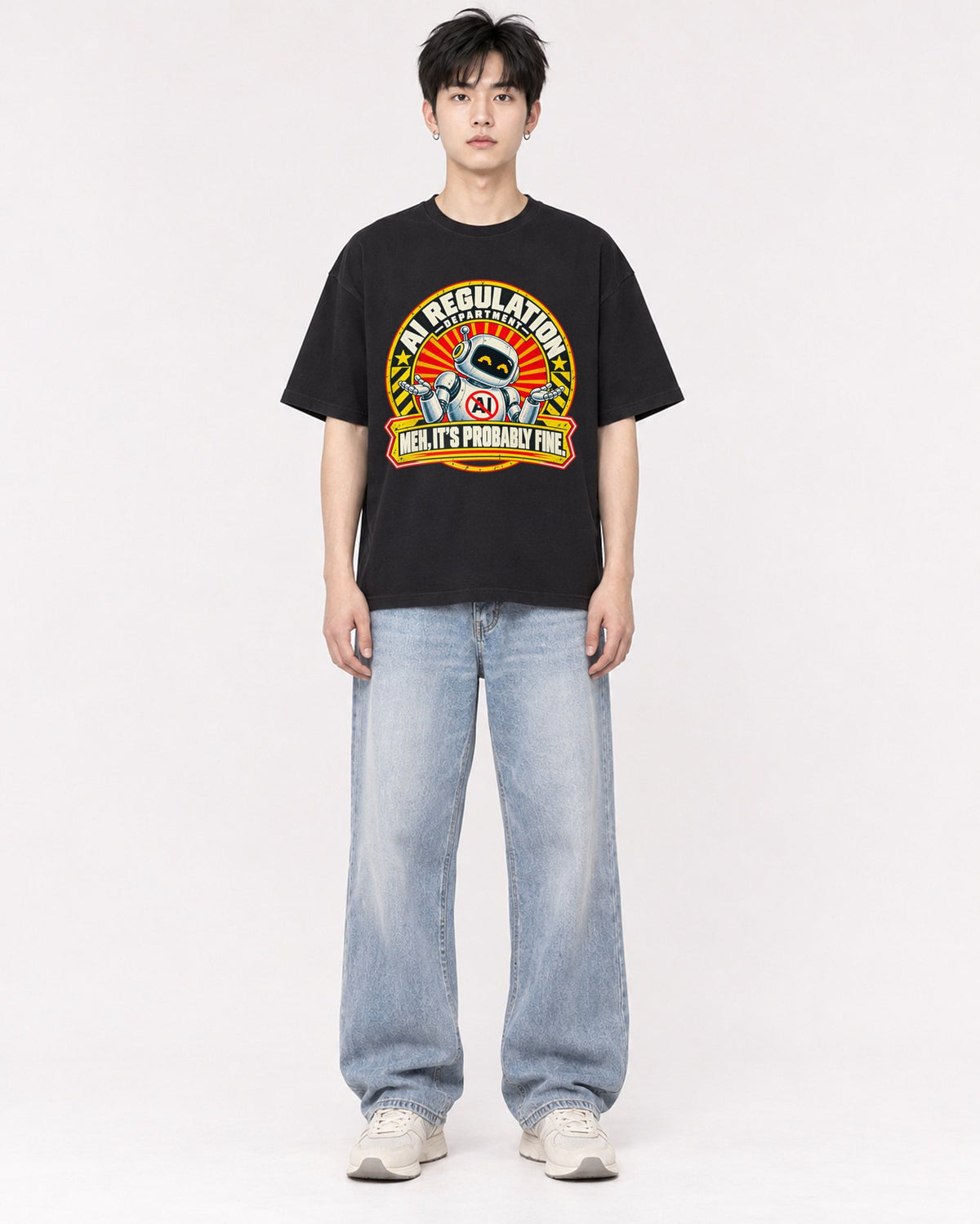 Mockup Boxy Heavyweight Tee Black male full-body 01