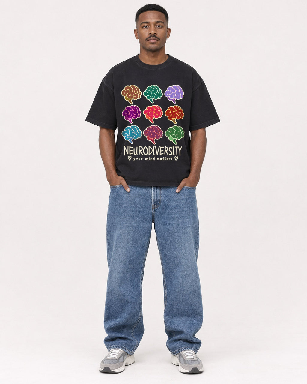 Mockup Boxy Heavyweight Tee Black male full-body 14