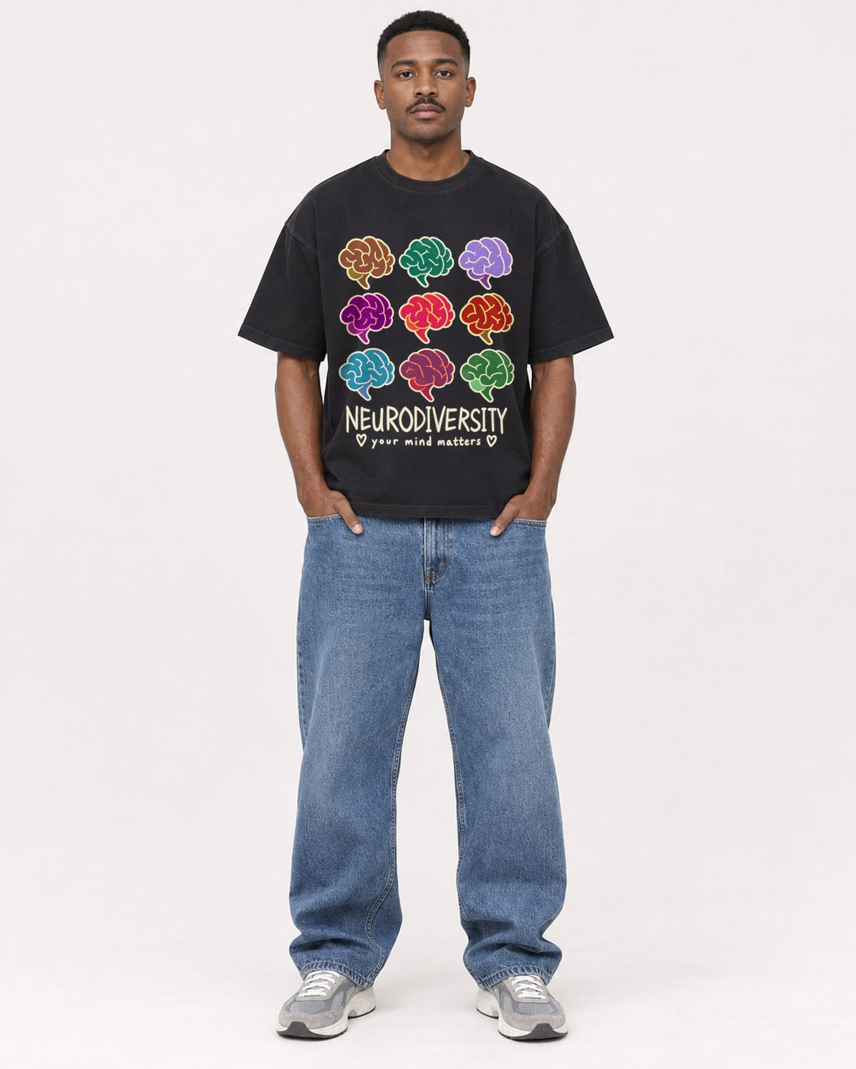 Mockup Boxy Heavyweight Tee Black male full-body 14