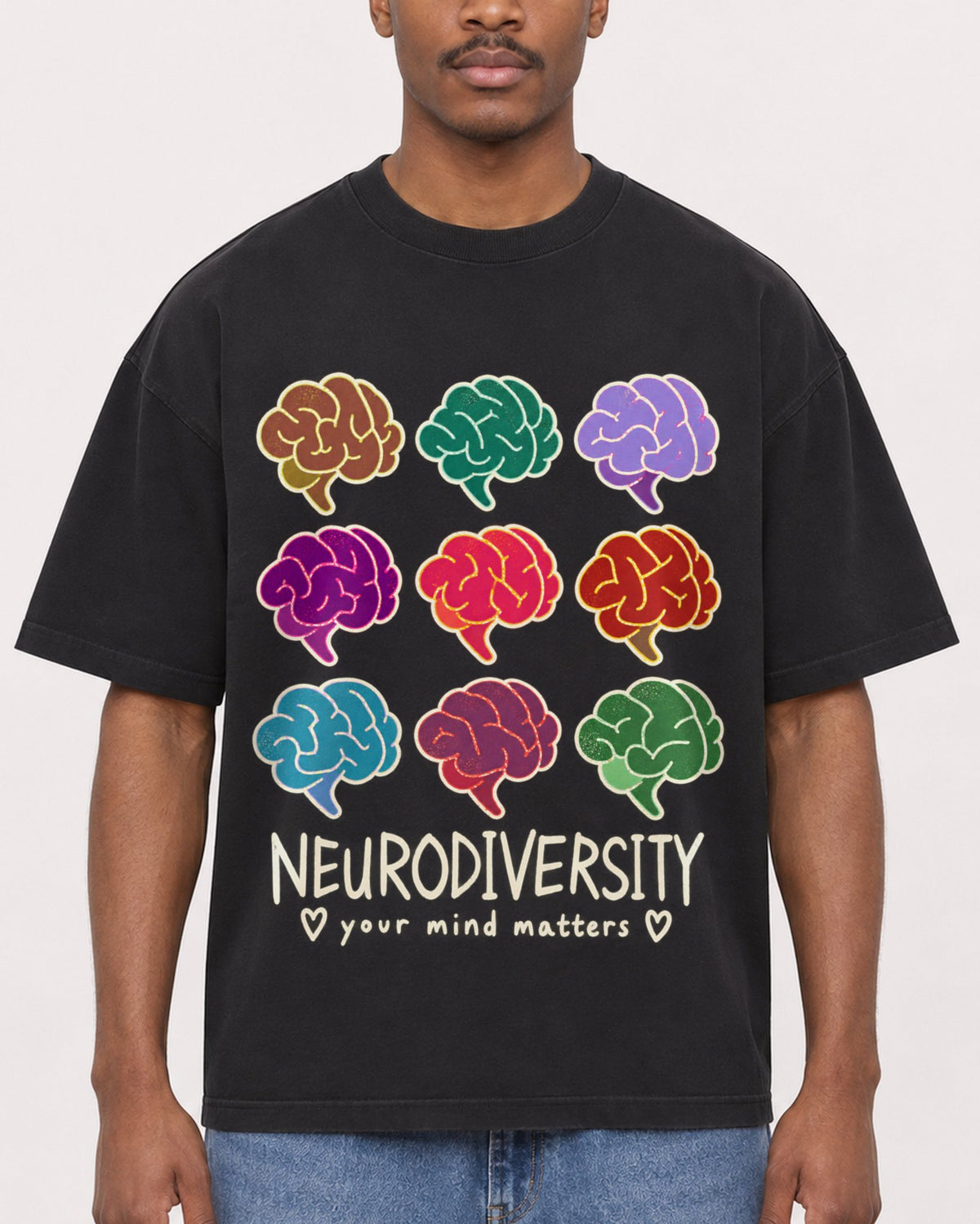 Mockup Boxy Heavyweight Tee Black male close-up 14