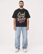 Mockup Boxy Heavyweight Tee Black male full-body 37