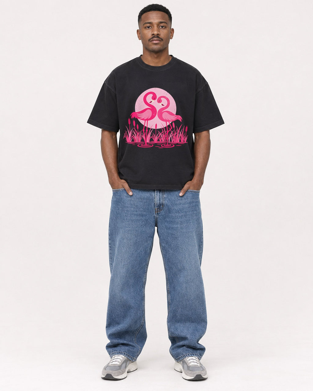 Mockup Boxy Heavyweight Tee Black male full-body 14