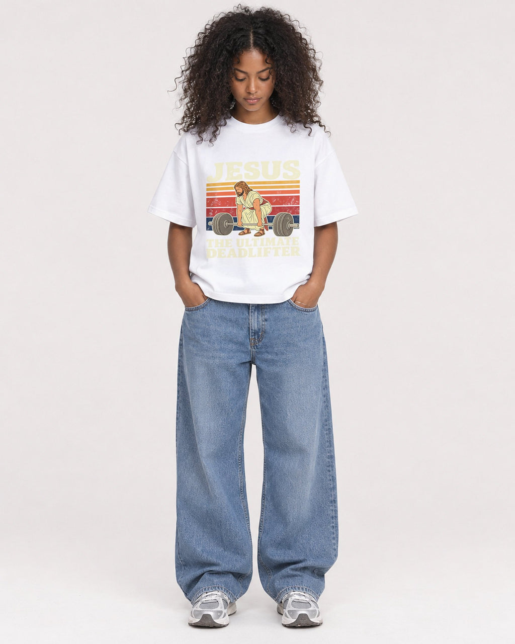 Mockup Boxy Heavyweight Tee White female full-body 05
