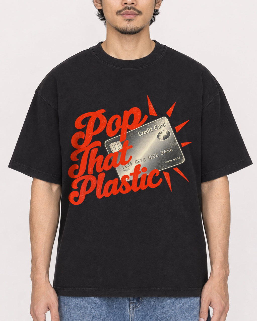 Mockup Boxy Heavyweight Tee Black male close-up 02