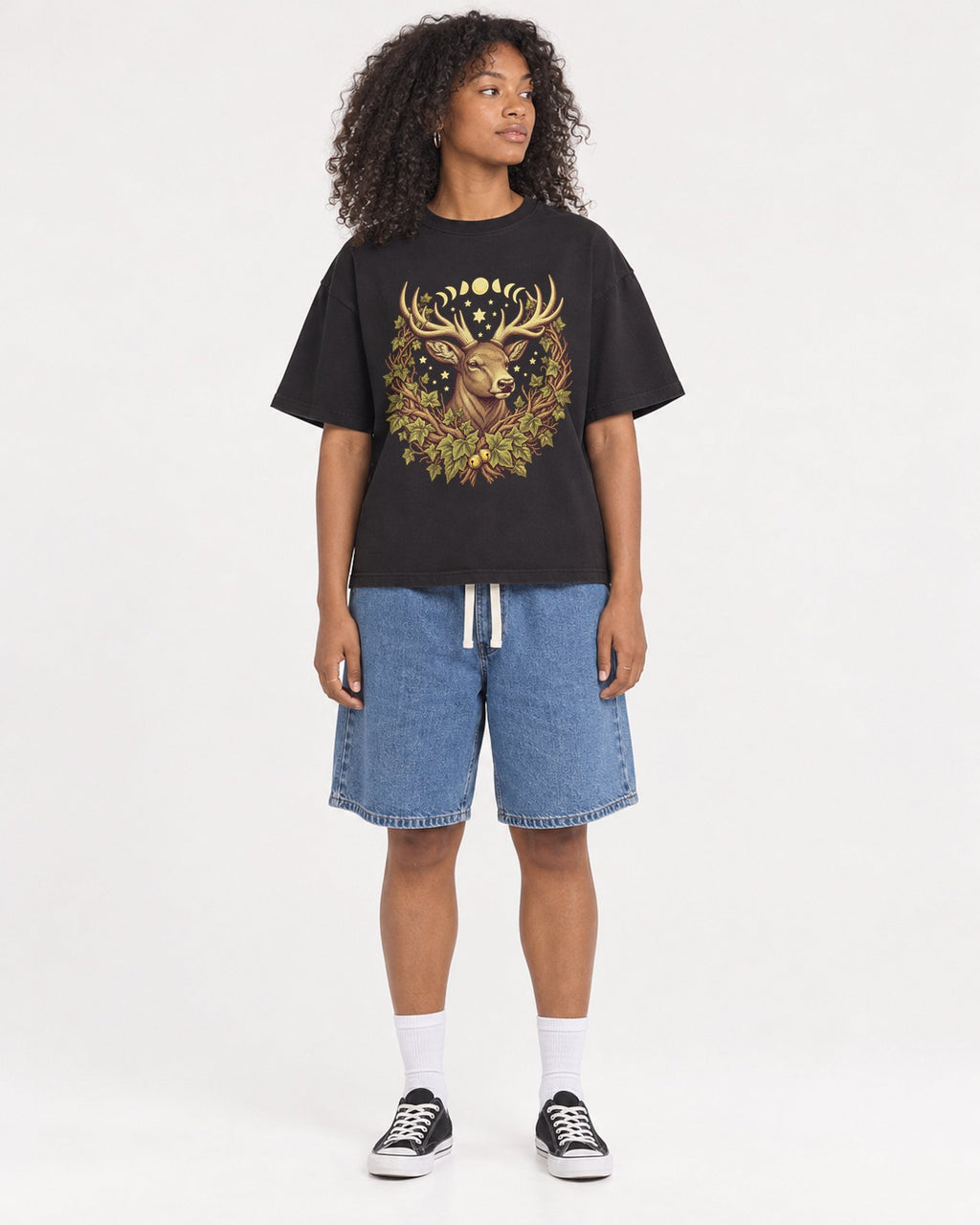 Mockup Boxy Heavyweight Tee Black female full-body 05