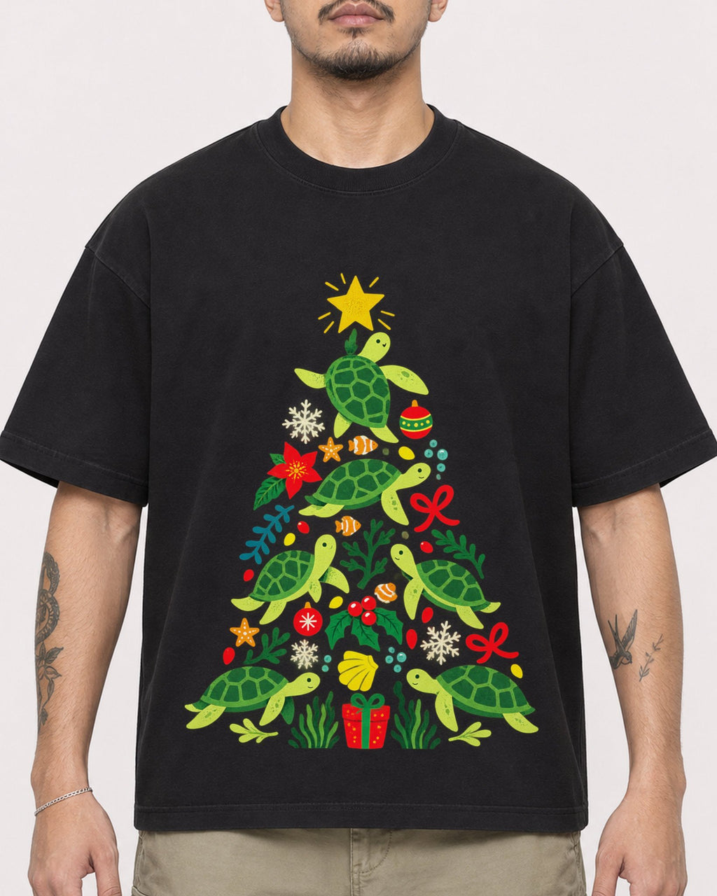 Mockup Boxy Heavyweight Tee Black male close-up 12
