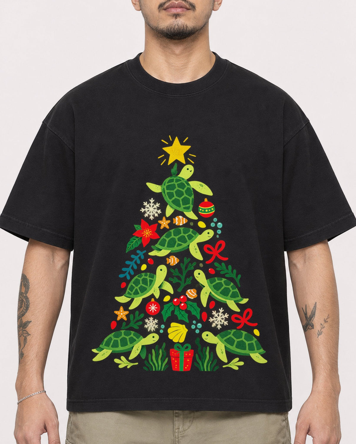 Mockup Boxy Heavyweight Tee Black male close-up 12