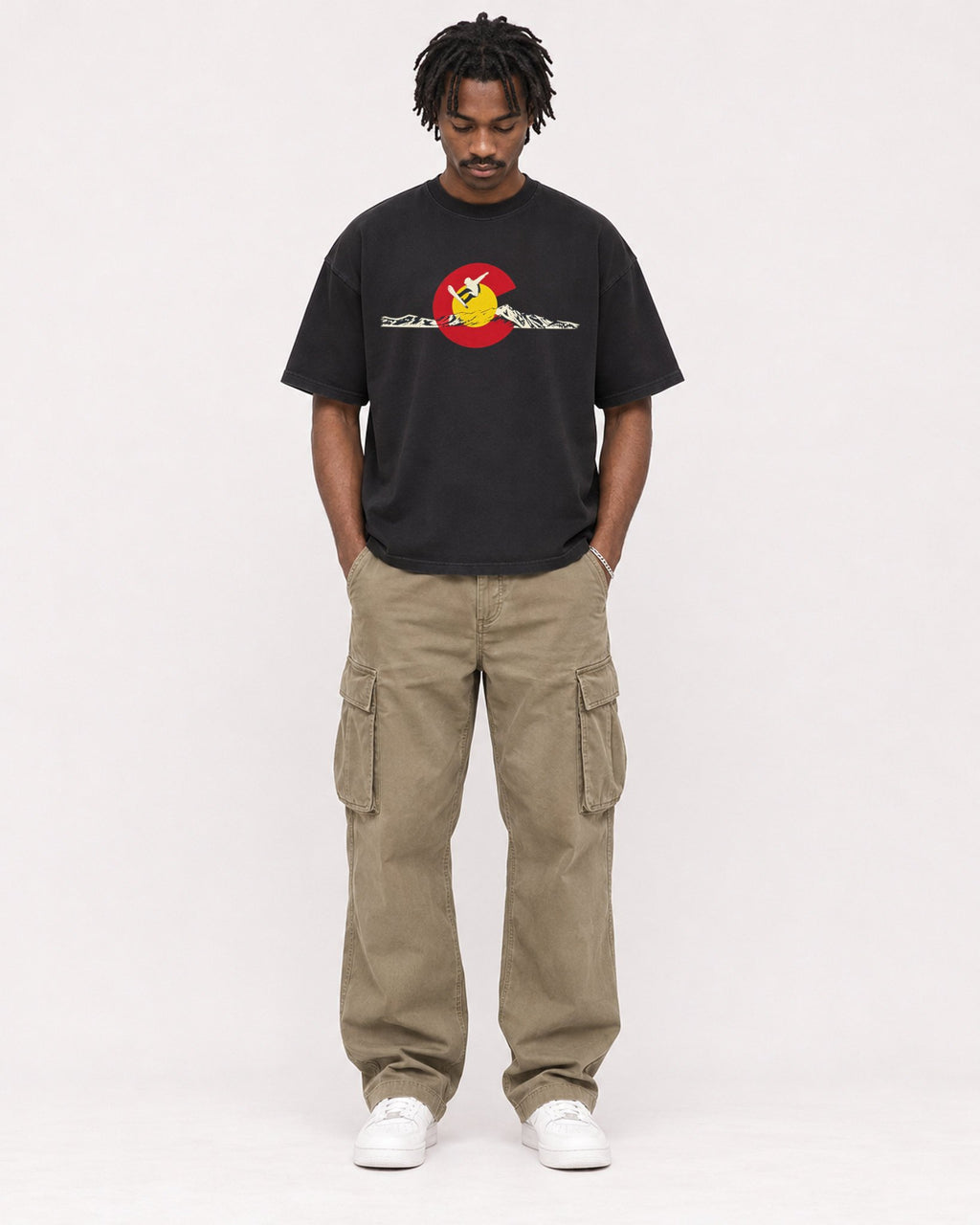 Mockup Boxy Heavyweight Tee Black male full-body 04