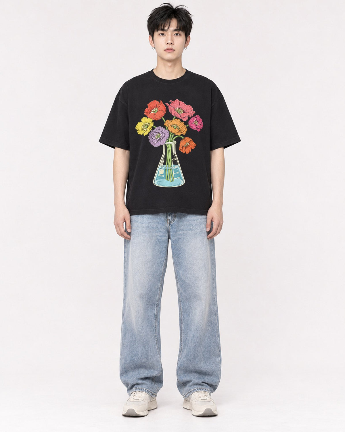 Mockup Boxy Heavyweight Tee Black male full-body 01
