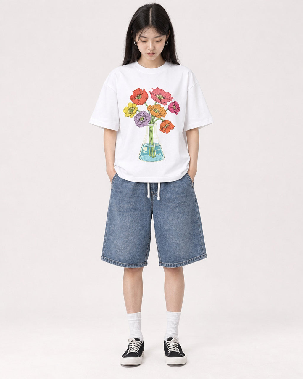 Mockup Boxy Heavyweight Tee White female full-body 01