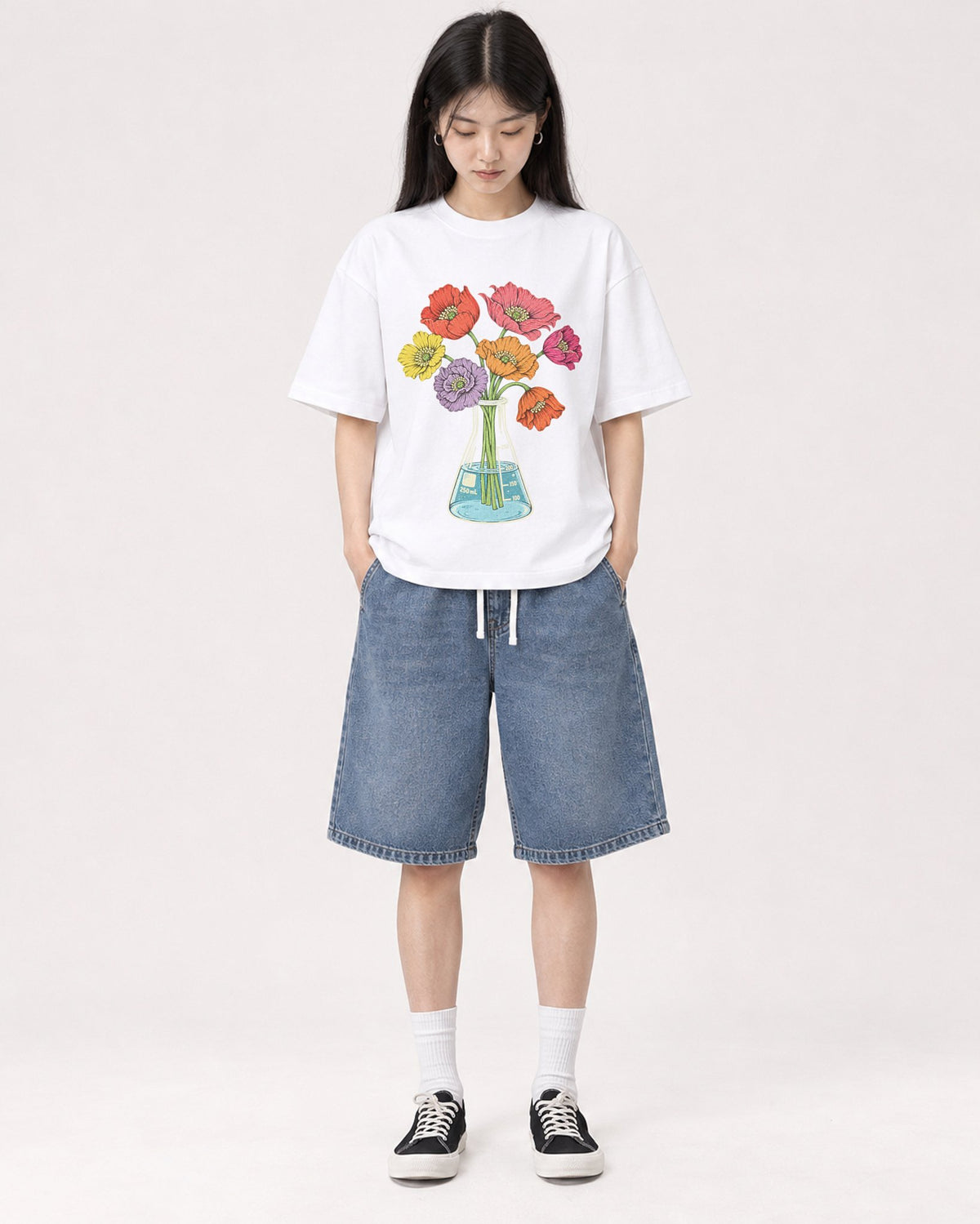 Mockup Boxy Heavyweight Tee White female full-body 01