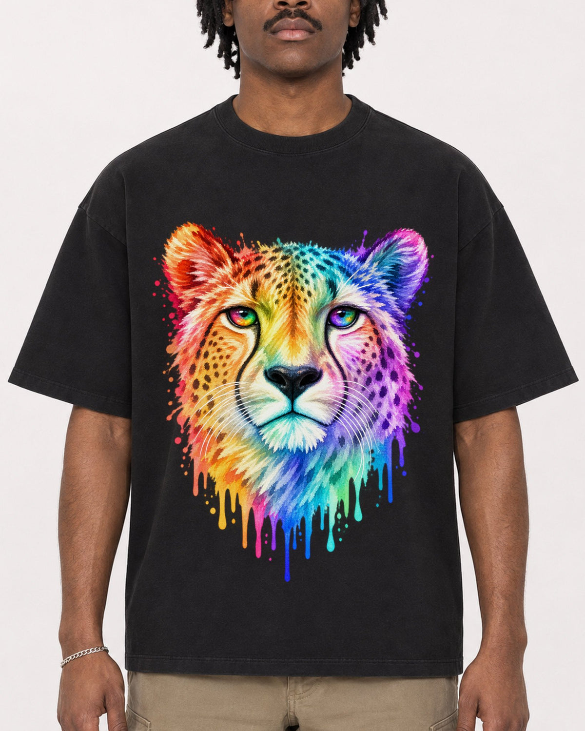 Mockup Boxy Heavyweight Tee Black male close-up 04