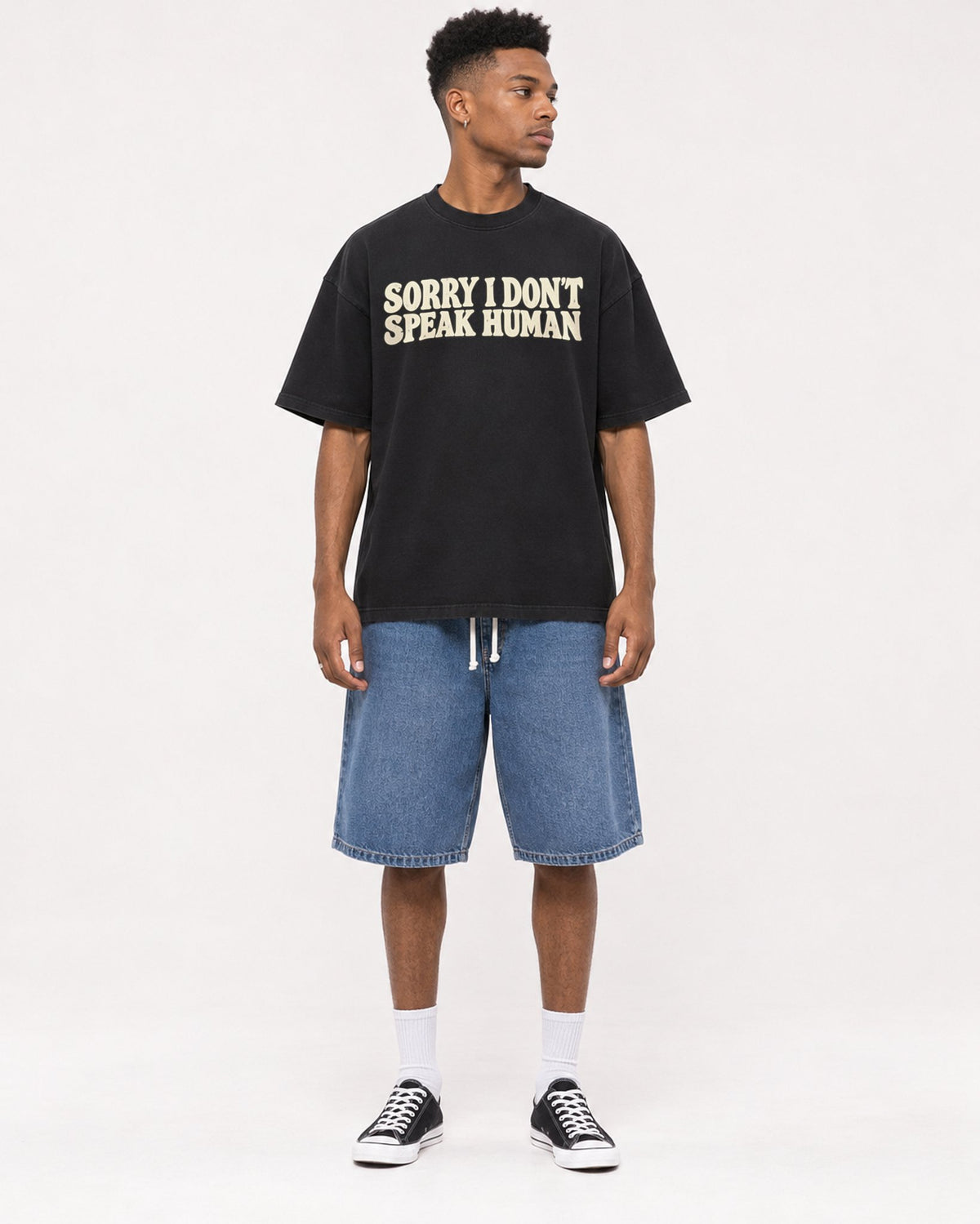 Mockup Boxy Heavyweight Tee Black male full-body 15