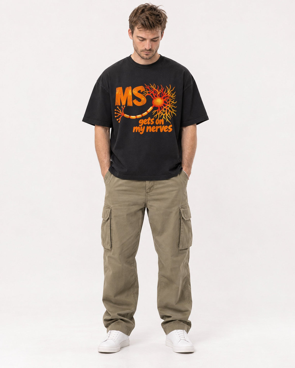 Mockup Boxy Heavyweight Tee Black male full-body 08
