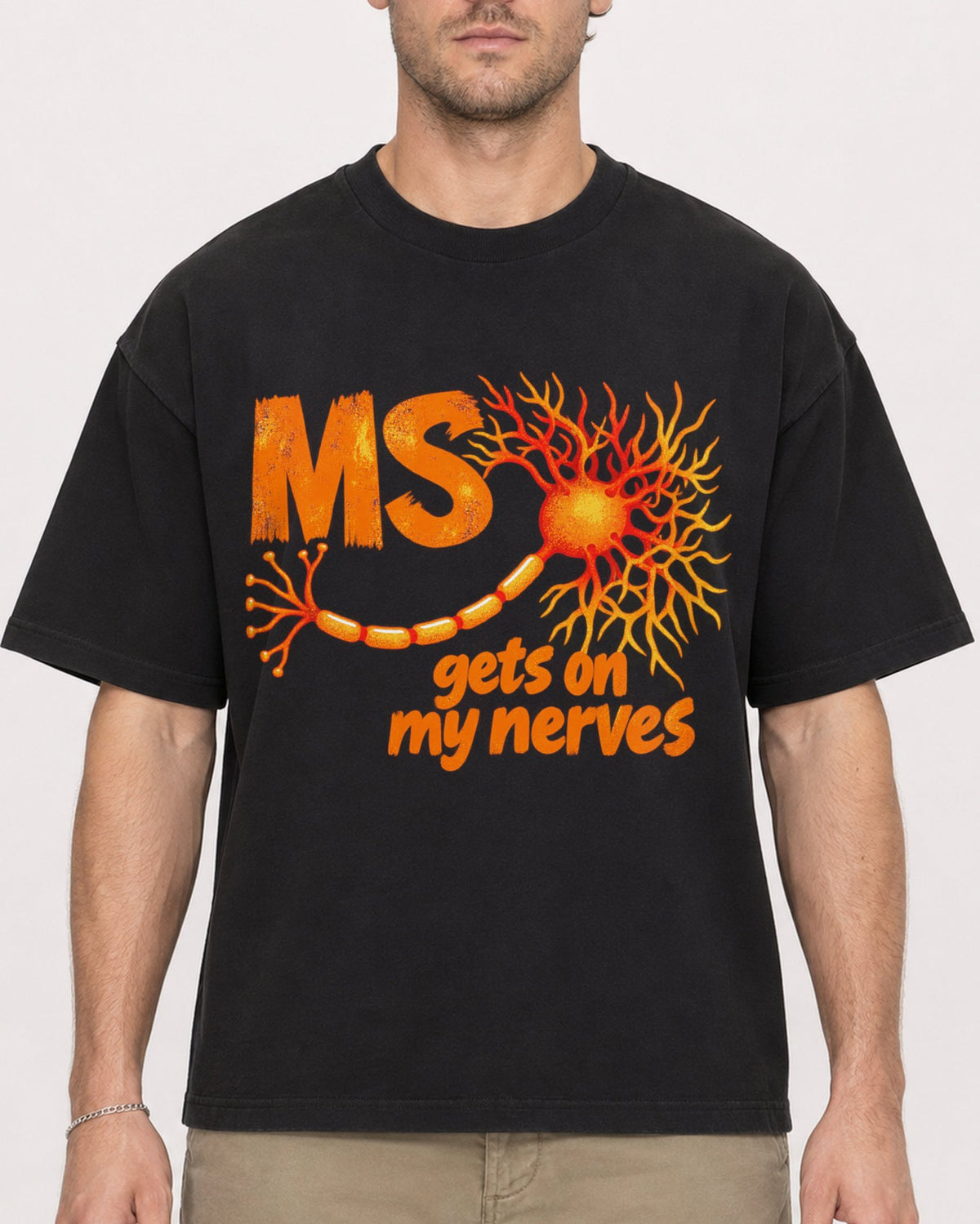 Mockup Boxy Heavyweight Tee Black male close-up 08