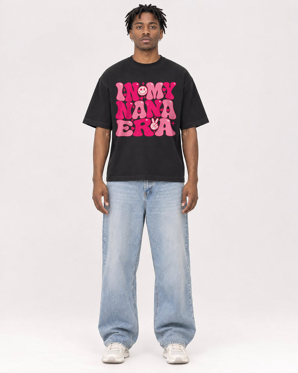 Mockup Boxy Heavyweight Tee Black male full-body 05