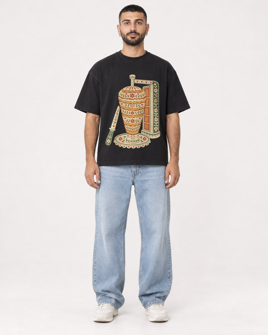 Mockup Boxy Heavyweight Tee Black male full-body 37