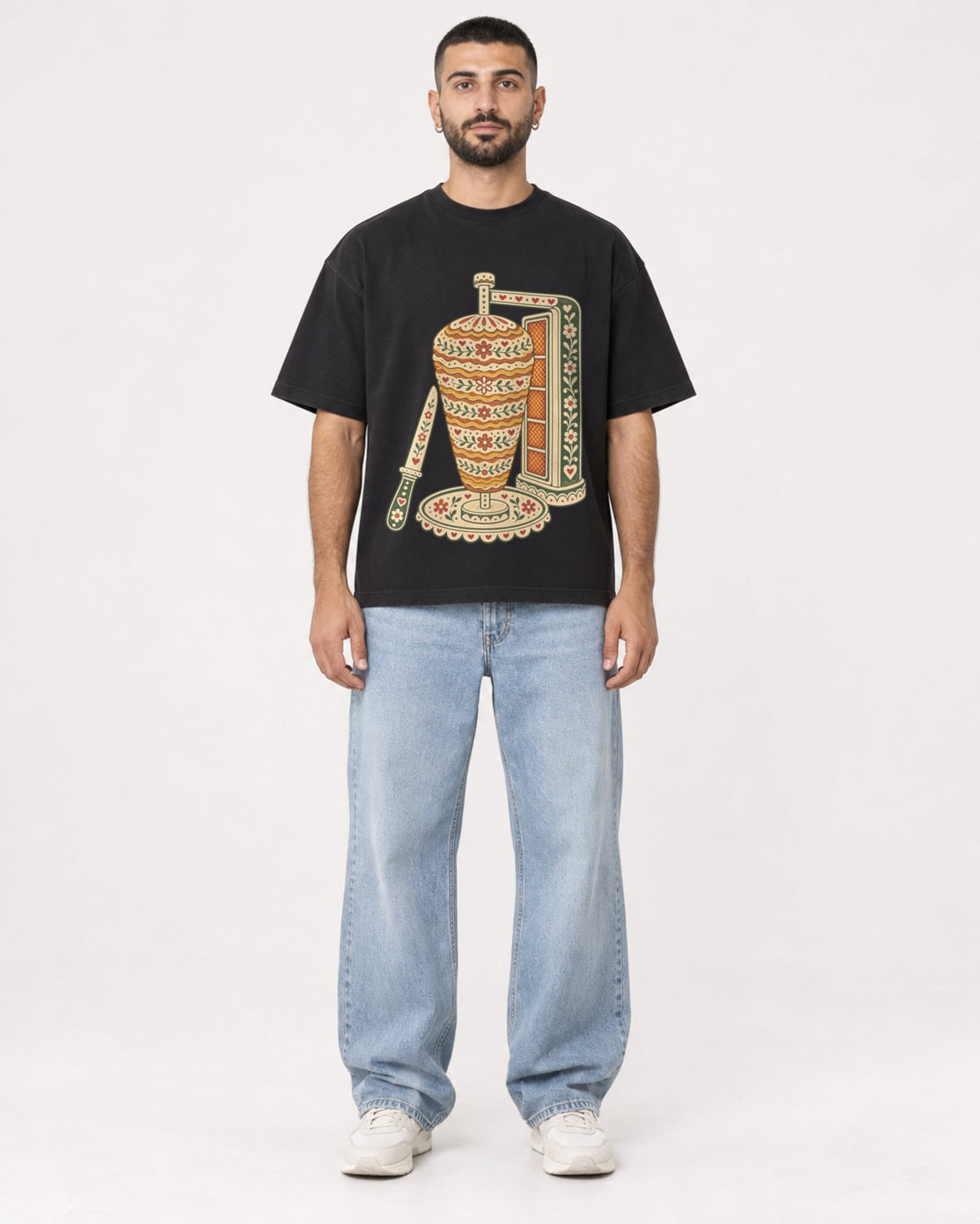 Mockup Boxy Heavyweight Tee Black male full-body 37