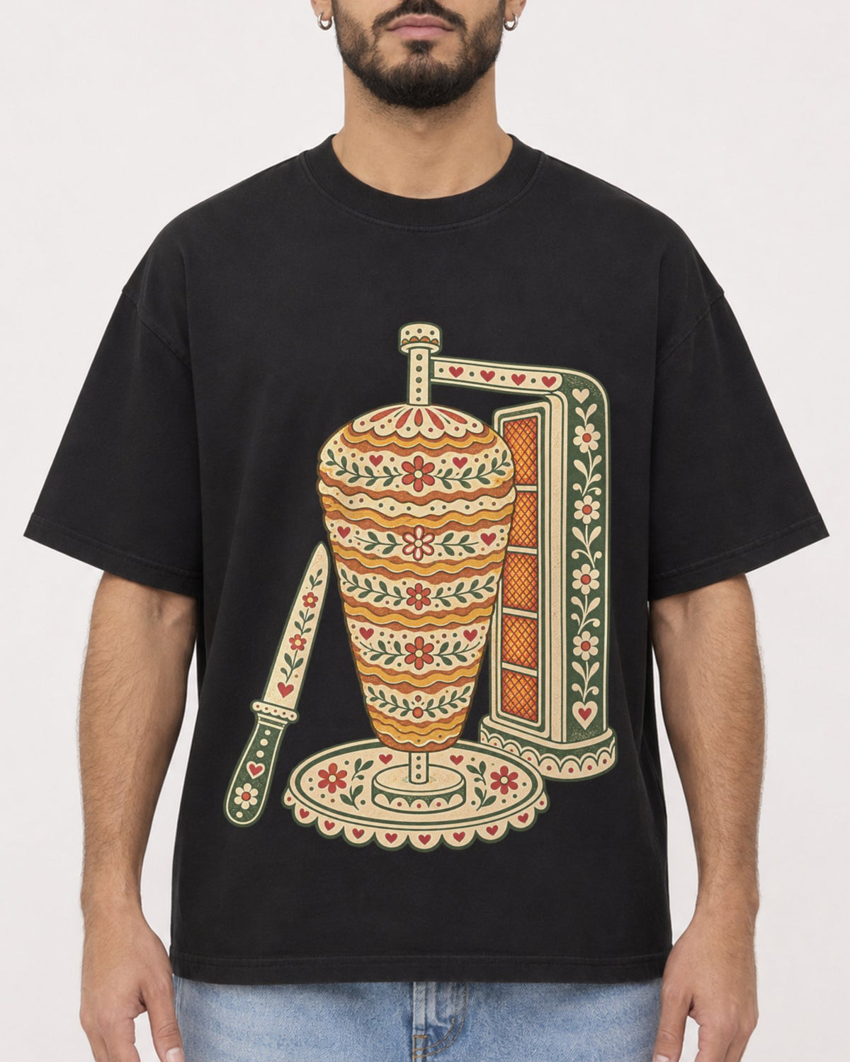 Mockup Boxy Heavyweight Tee Black male close-up 37