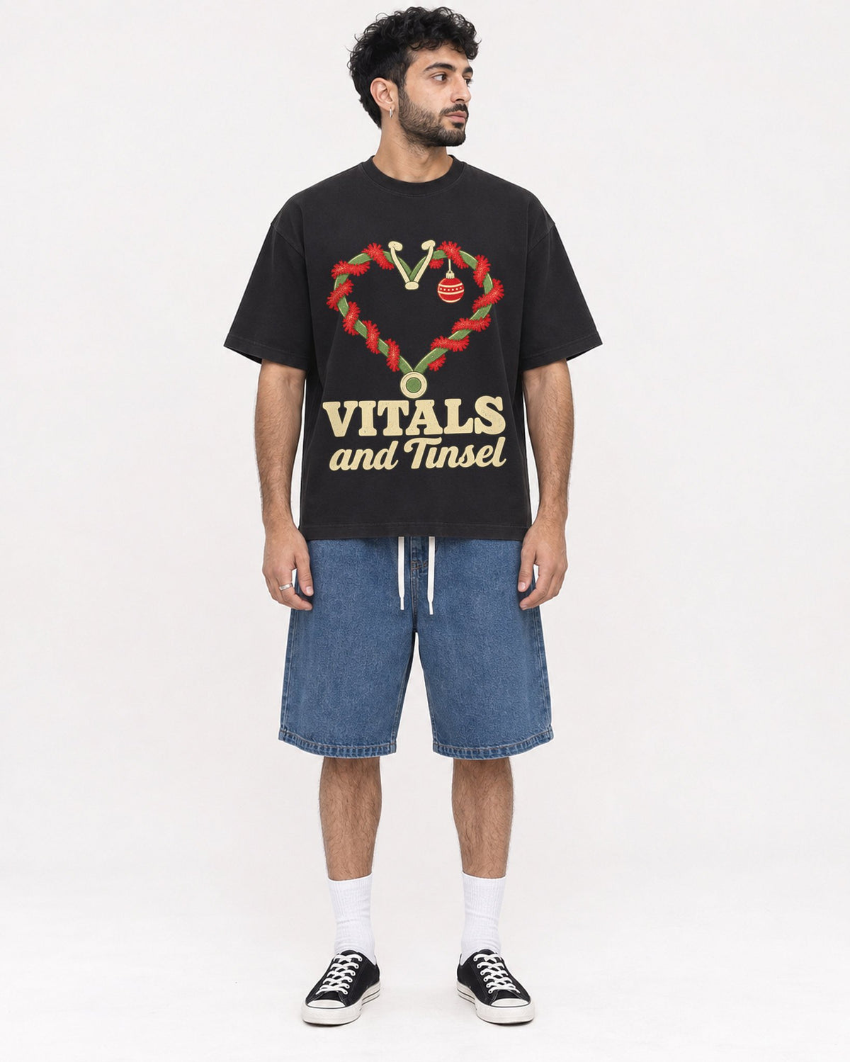 Mockup Boxy Heavyweight Tee Black male full-body 07