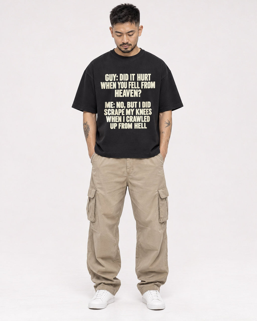 Mockup Boxy Heavyweight Tee Black male full-body 12