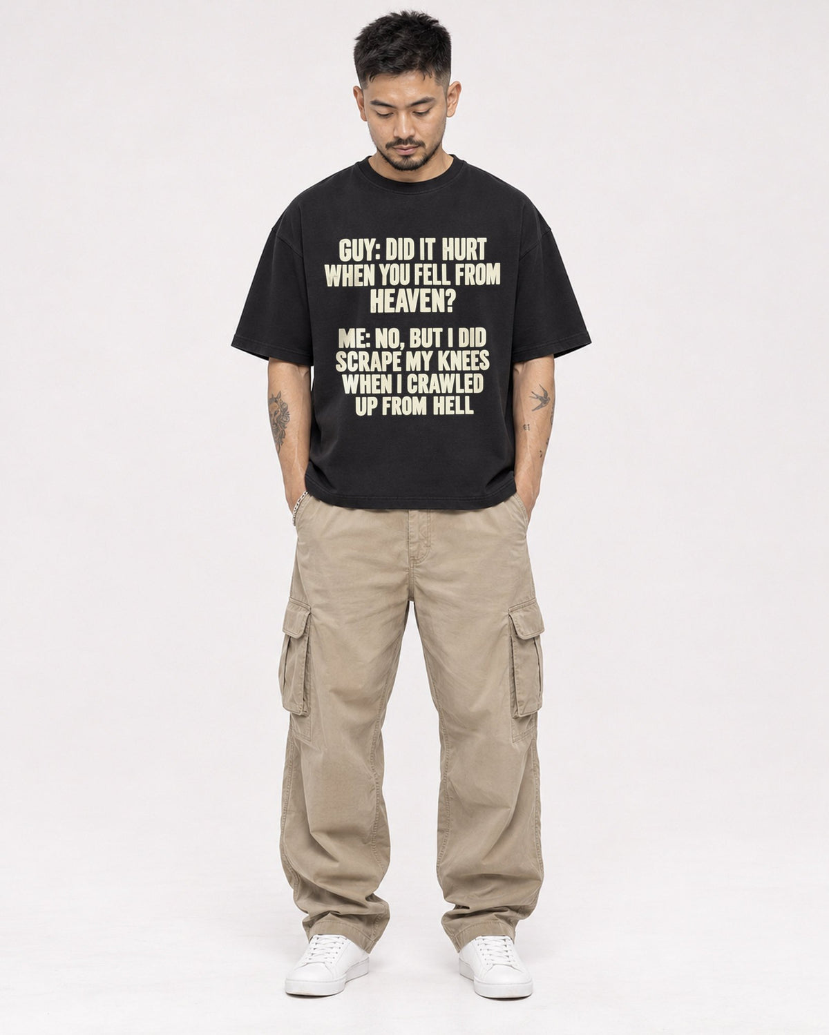 Mockup Boxy Heavyweight Tee Black male full-body 12