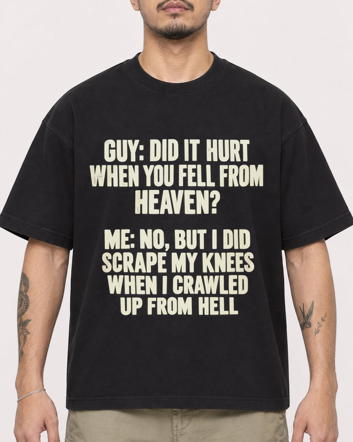 Mockup Boxy Heavyweight Tee Black male close-up 12