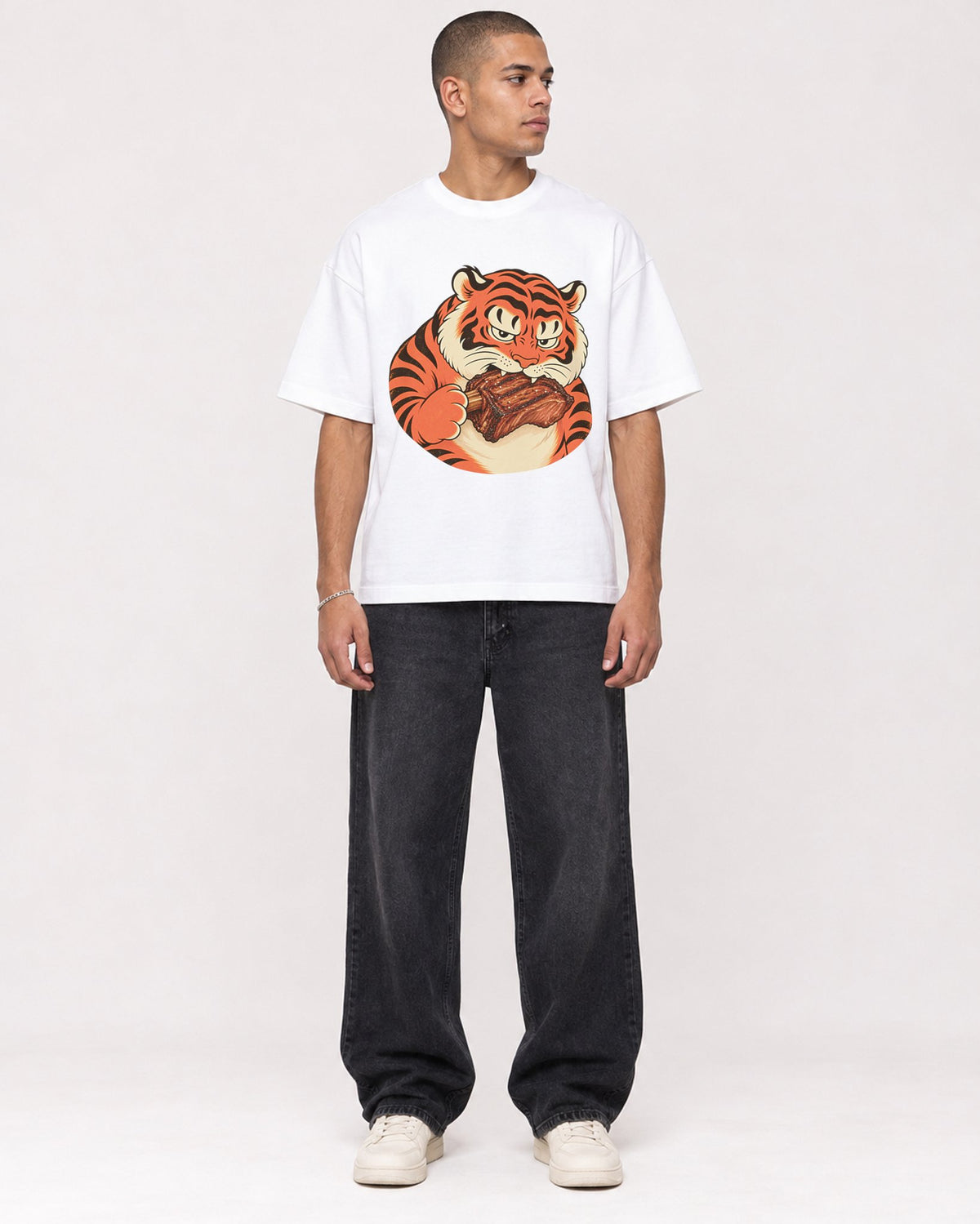 Mockup Boxy Heavyweight Tee White male full-body 50