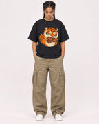 Mockup Boxy Heavyweight Tee Black female full-body 50